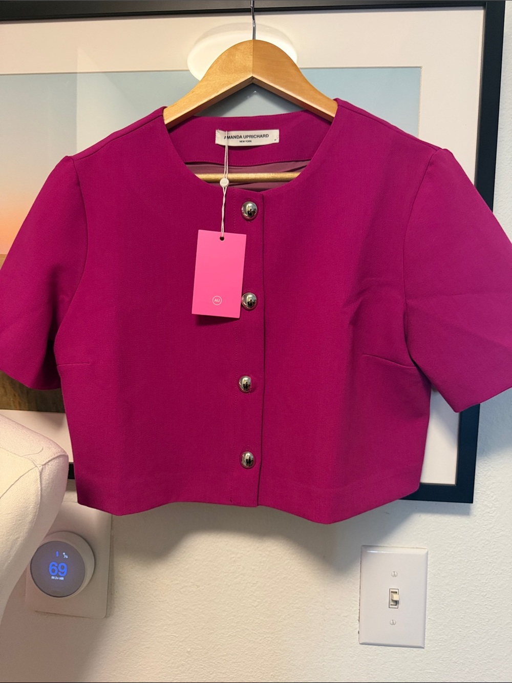 NWT Amanda Uprichard Finley Cropped Button-Front Top Bright Fuchsia SIZE Medium